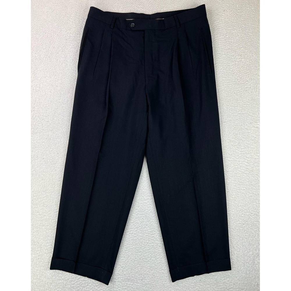 Hugo Boss Dress Pants Mens 36x27 Black Wool Pleated Cuffed Einstein USA